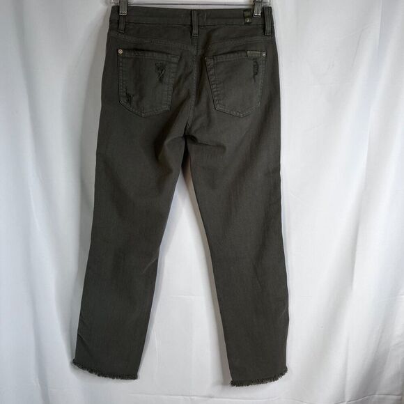 7 for All Mankind Army Green Raw Ankle Skinny Jean Destructed Knee Size 25 - Picture 2 of 12
